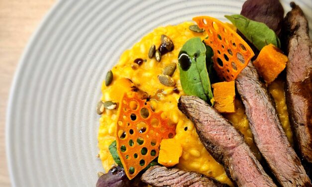 Hátszín steak, sült tökös rizottóval